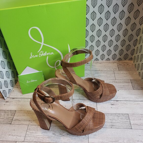 Sam Edelman Kayna Platform Sandals, Cuoio Brown Weave, Women Size 8M - Picture 3 of 14